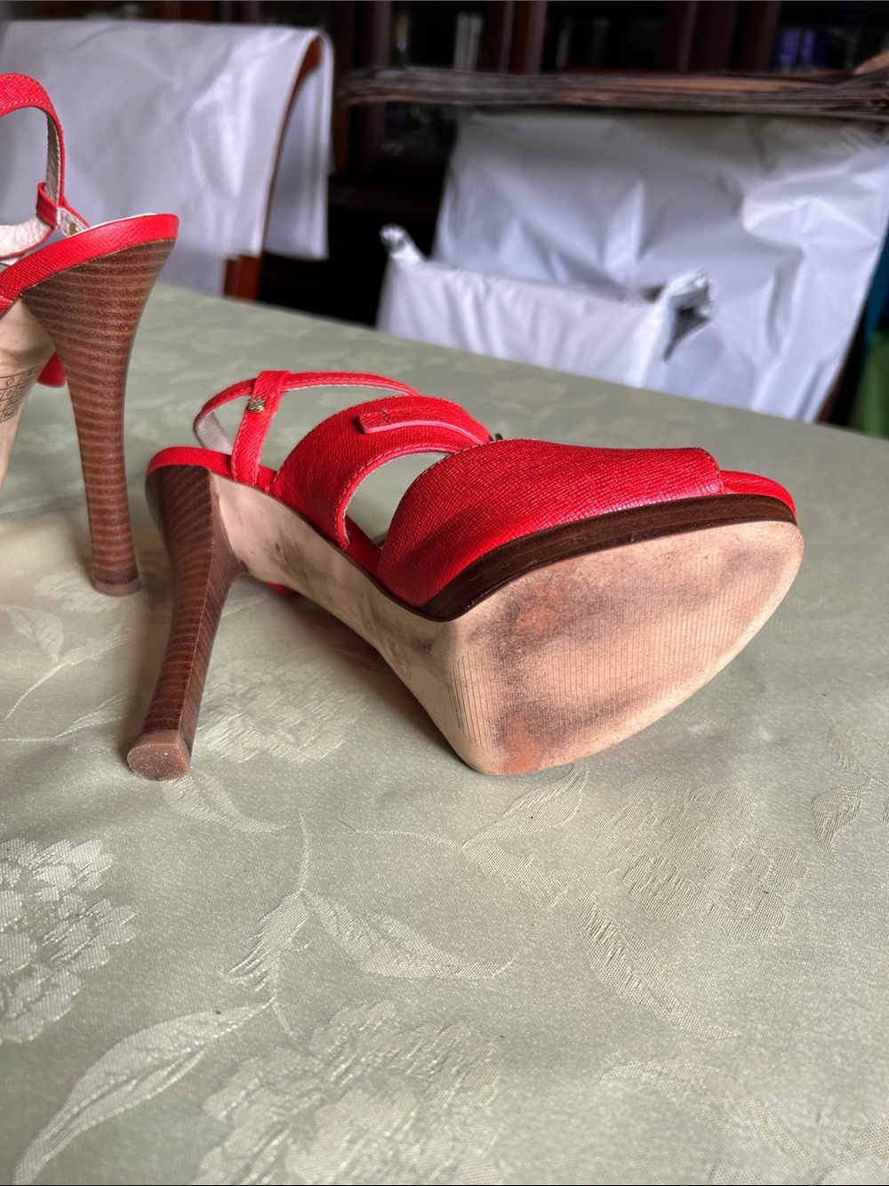 Michael Kors Red Platform Peep-Toe Strappy High Heels - Picture 8 of 11